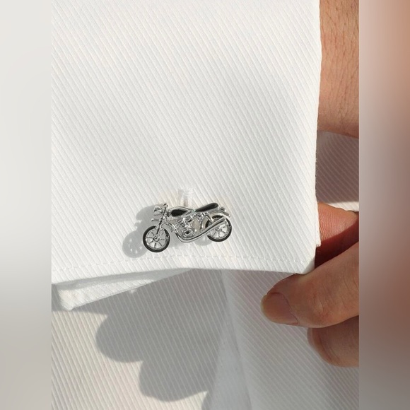 New Mens 2 Piece Motorcycle Silver Cufflinks - Harley Vintage Biker Accessories - Picture 3 of 12
